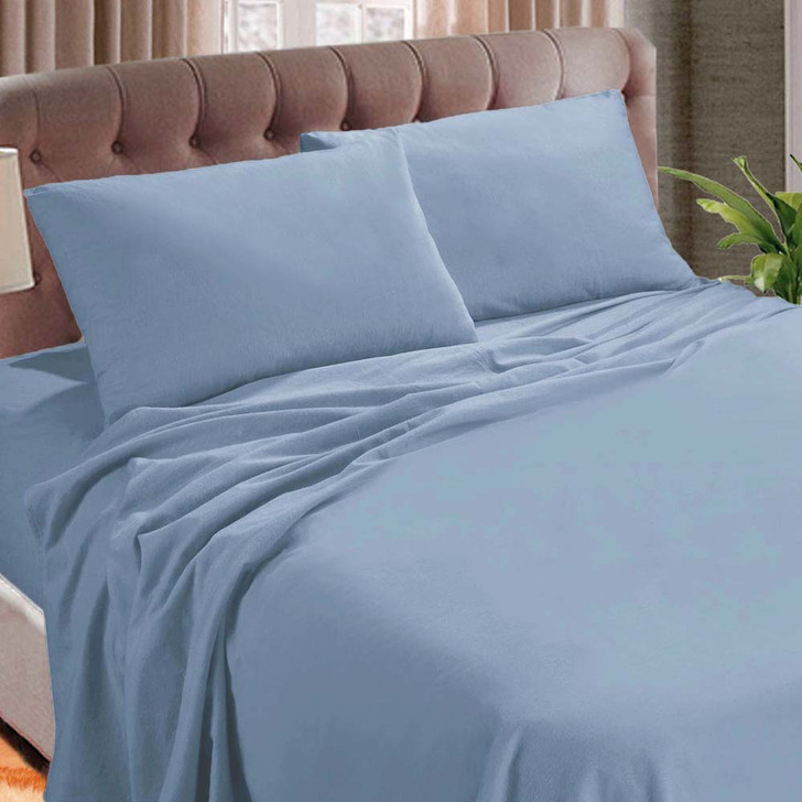Kingtex Micro Flannel 40cm Single Bed Sheet Set Steel Blue | My Linen