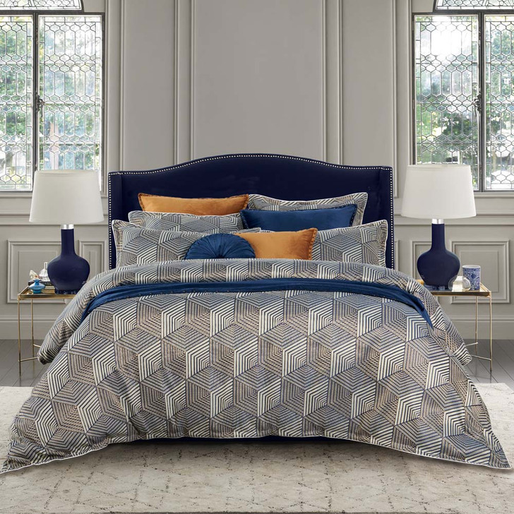 Davinci Beckitt Navy Queen Bed Quilt Cover Set | My Linen