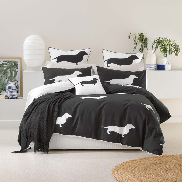 Bianca Dachshund Charcoal Single Bed Quilt Cover Set | My Linen