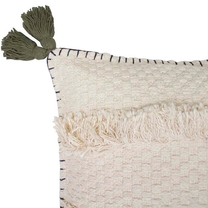 Bambury Jubuk Moss Square Filled Cushion Closeup | My Linen