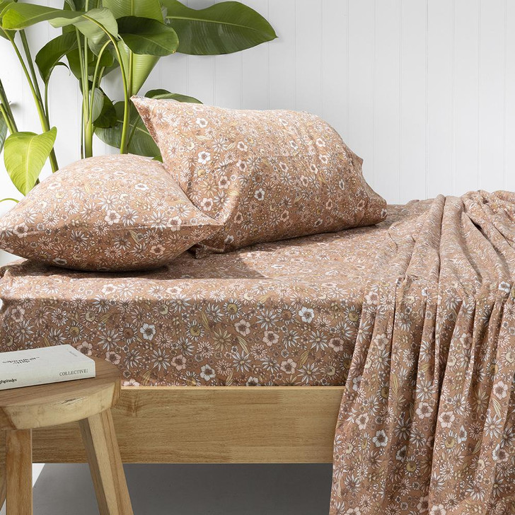 Bambury Marguerite Bisque Flannelette Queen Bed Sheet Set Lifestyle | My Linen