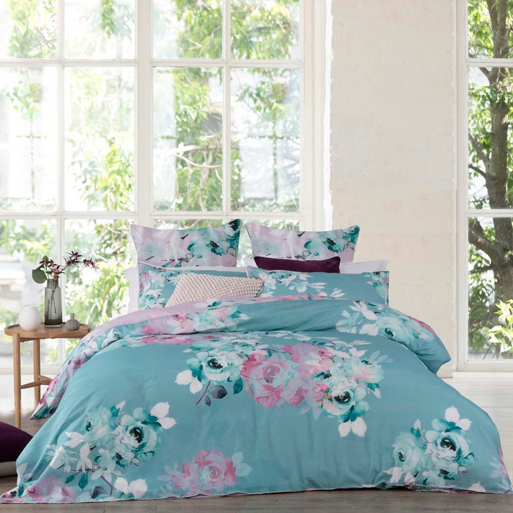 Logan and Mason Fleur Mint Queen Bed Quilt Cover Set | My Linen