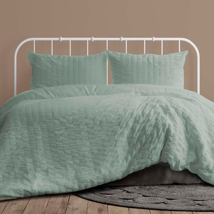 Ardor Boudoir Lea Seersucker Seafoam Queen Bed Quilt Cover Set Close Up | My Linen