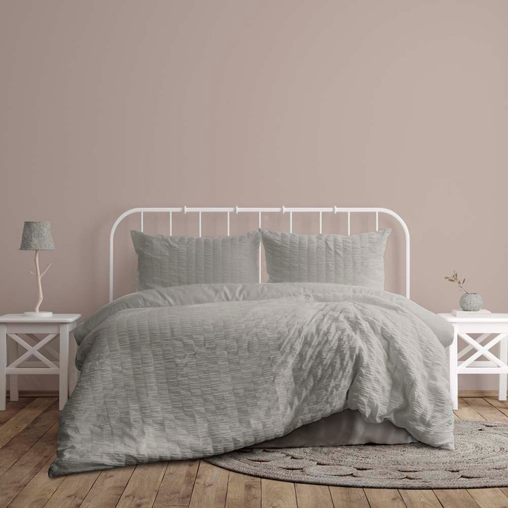 Ardor Boudoir Lea Seersucker Silver Double Bed Quilt Cover Set | My Linen