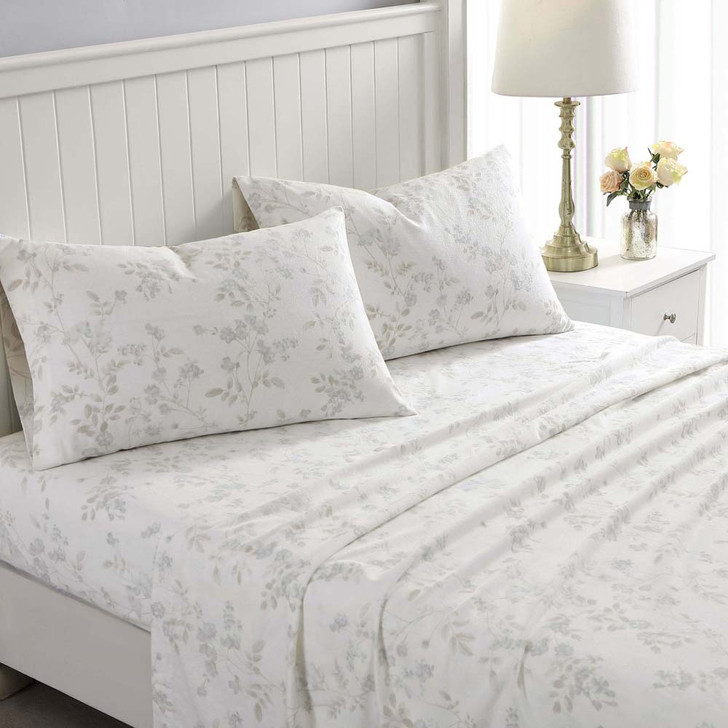 Laura Ashley Fawna Soft Grey Flannelette Double Bed Sheet Set | My Linen