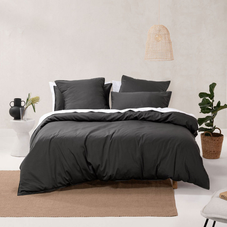 Linen House Nara Bamboo Cotton Charcoal King Bed Quilt Cover Set | My Linen