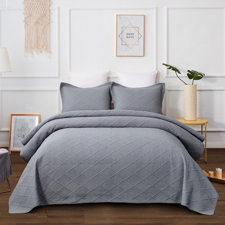 Classic Quilts Misty Grey Queen Bed Coverlet Set | My Linen