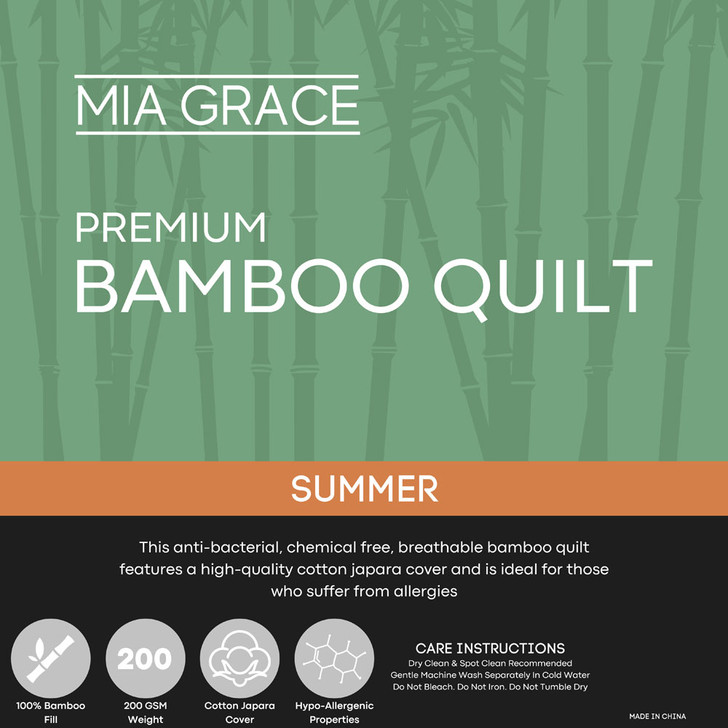 Mia Grace Premium 200GSM Bamboo Summer Quilt Single Bed | My Linen