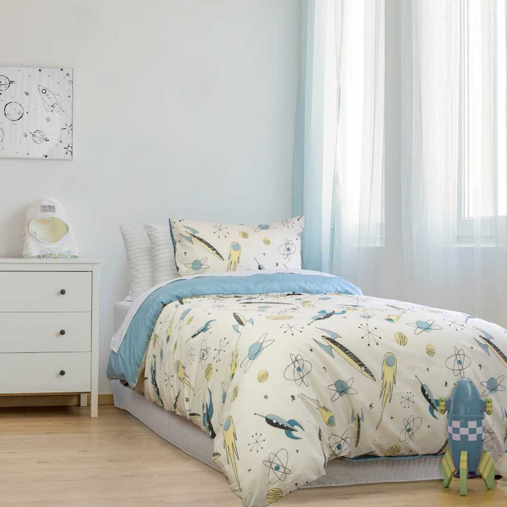 Jelly Bean Kids Rocket Boy Chambray Single Bed Quilt Cover Set | My Linen