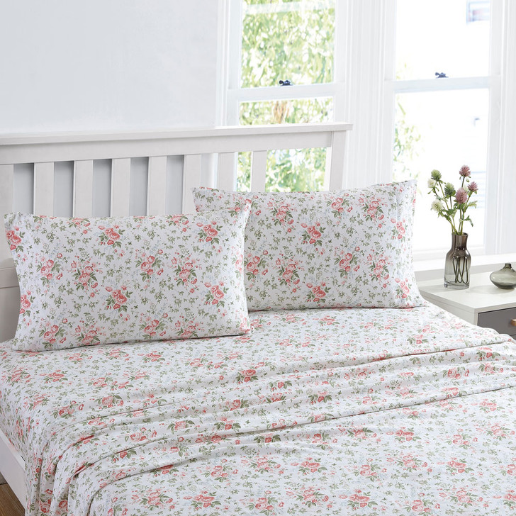 Laura Ashley Lillian Coral Sheet Set Double Bed | My Linen