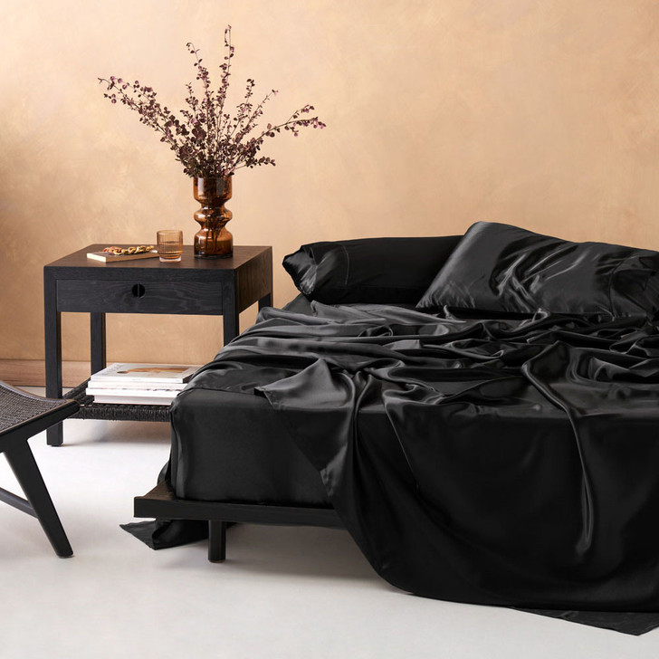 Deco by Linen House Satin Black Sheet Set Queen Bed 50cm | My Linen