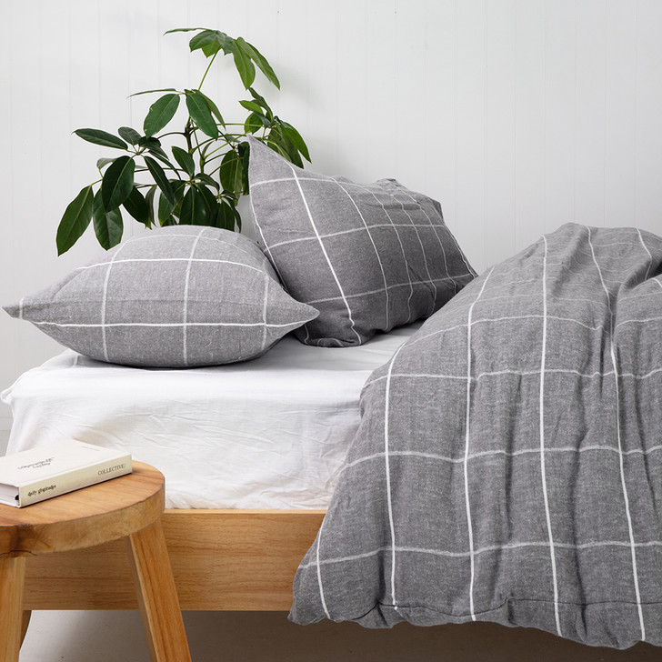 Bambury Acton Grey Flannelette Double Bed Quilt Cover Set | My Linen