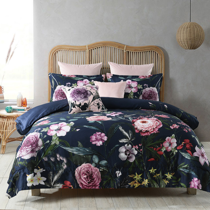 Bianca Zinnia Navy Queen Bed Quilt Cover Set | My Linen