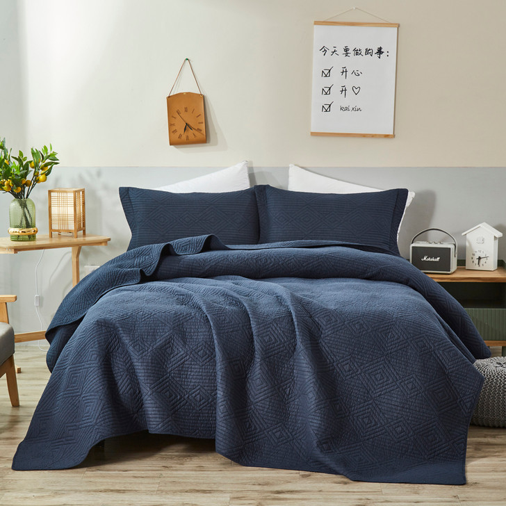 Classic Quilts Diamond Navy King Bed Coverlet Set | My Linen