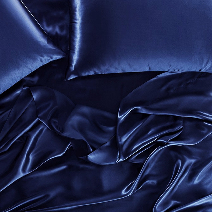 Mia Grace Satin Navy Sheet Set Split King Bed | My Linen