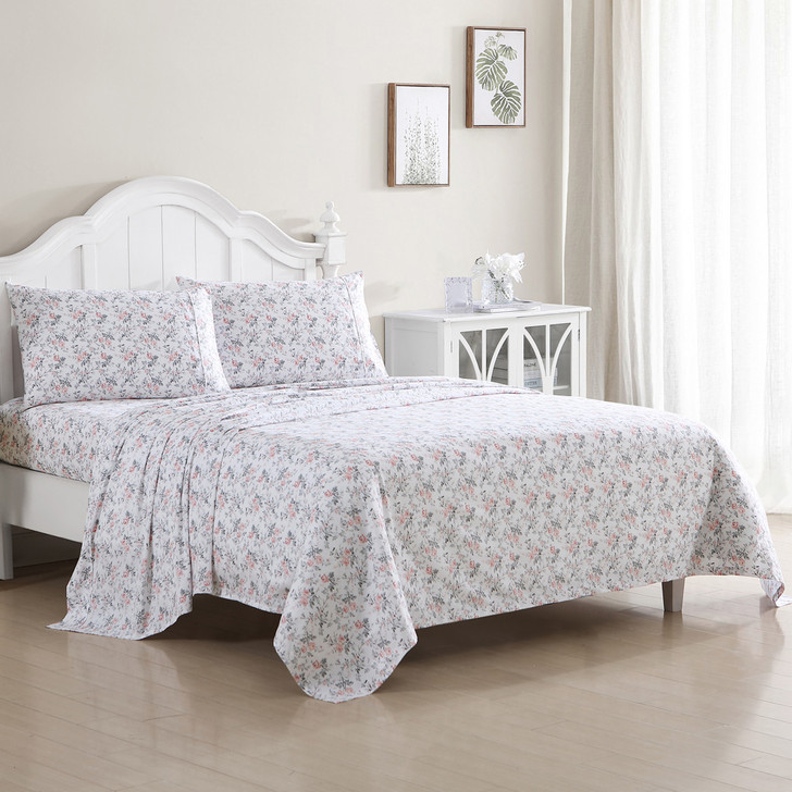 Laura Ashley Geneva Blush / Grey Sheet Set King Bed | My Linen