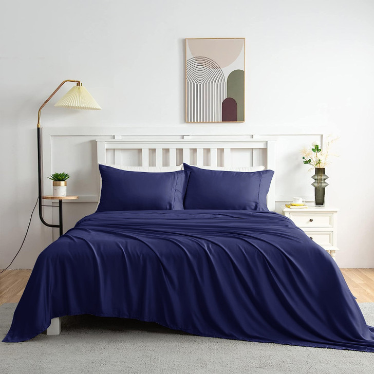 Fresh Sleep 100% Bamboo Single Bed Sheet Set 400TC Navy | My Linen
