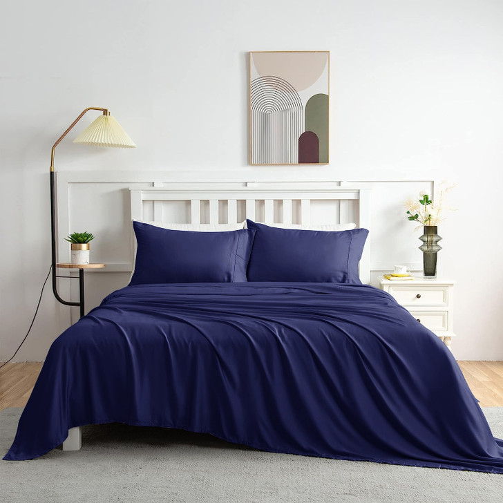 Fresh Sleep 100% Bamboo Double Bed Sheet Set 400TC Navy | My Linen