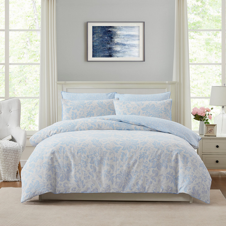 Laura Ashley Percy Sky Blue Queen Bed Quilt Cover Set | My Linen