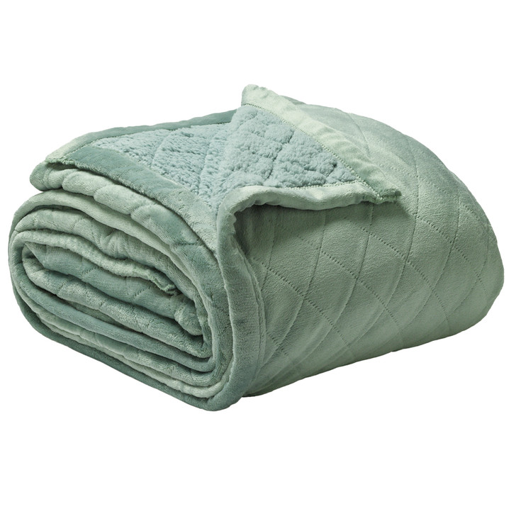 Bianca Mansfield Sherpa Velvet Single / Double Bed Blanket Sage  My Linen