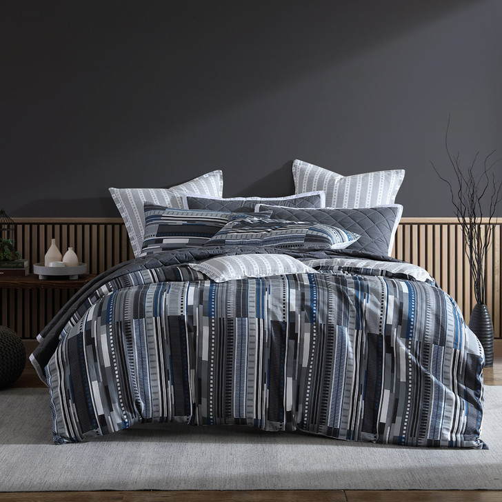 Logan and Mason Urban Stripe Charcoal Queen Bed Quilt Cover Set | My Linen