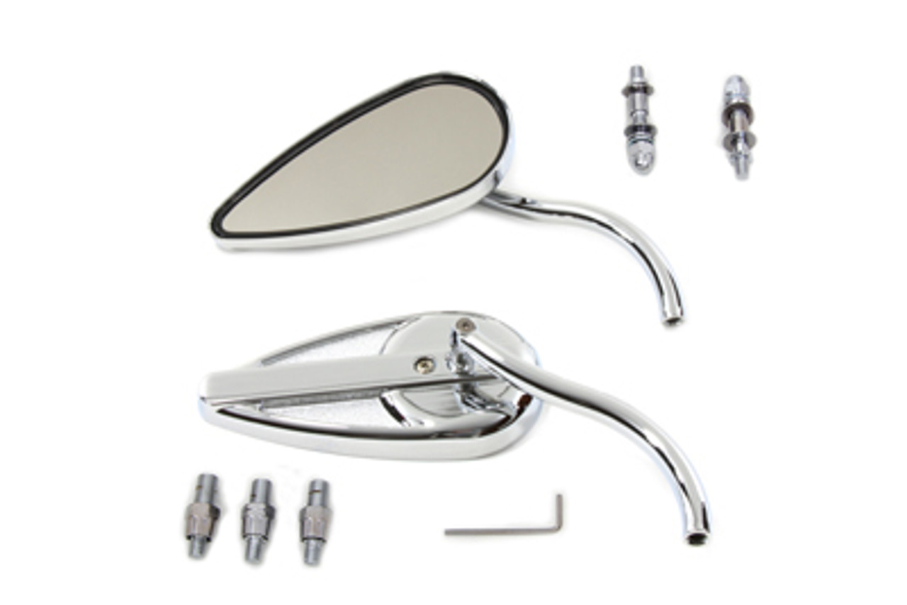 Tear Drop Mirror Set with Billet Long Stems Chrome