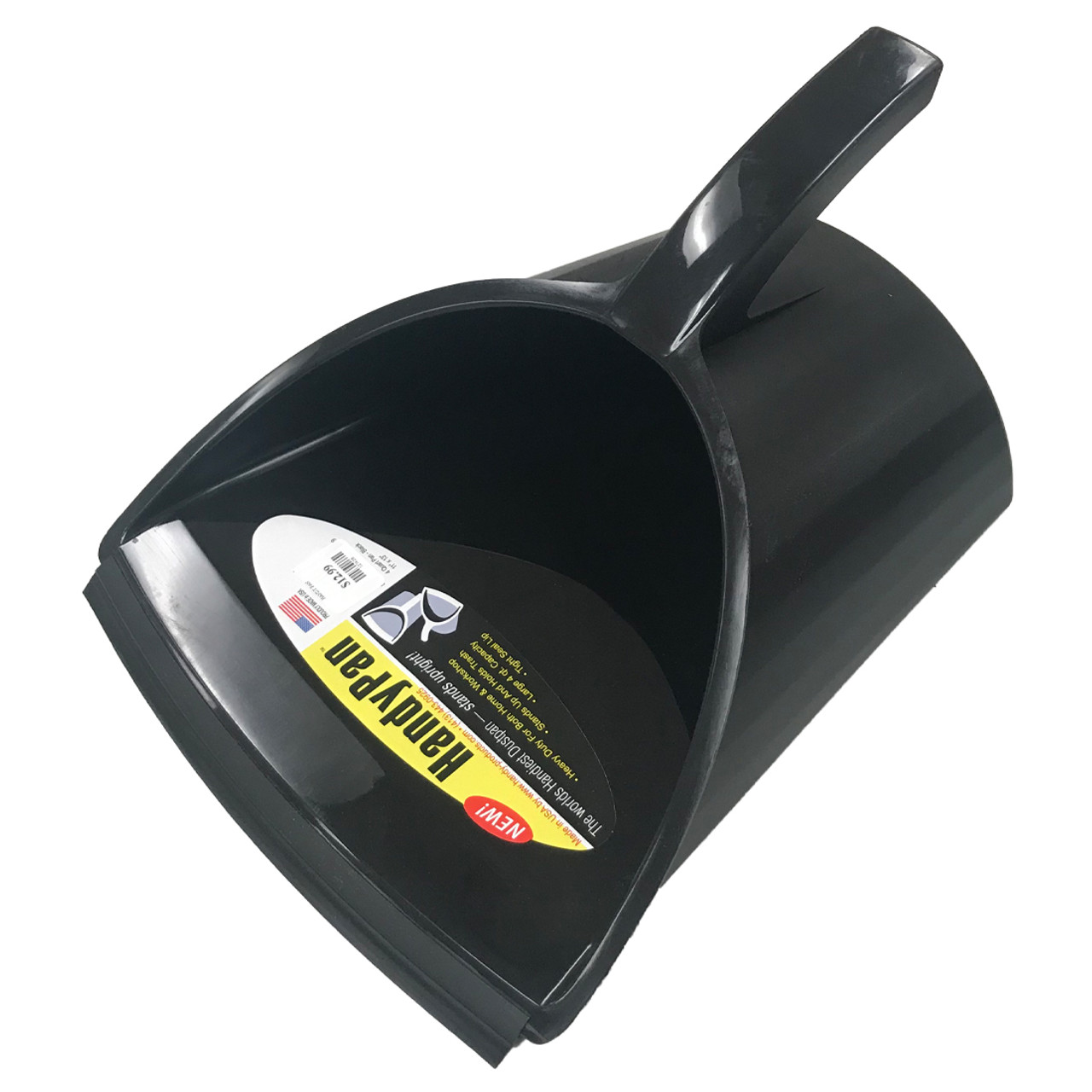 Handy Pan - Recycled Black Plastic - Large Capacity Heavy Duty Dust Pan! Made in USA! Great for Home, Shop, Garage, Waterproof, Stackable, Stands Up.