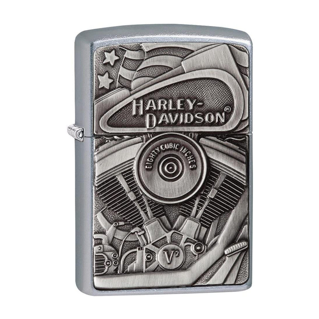 Zippo Harley-Davidson Motor Flag Emblem Street Lighter, Chrome