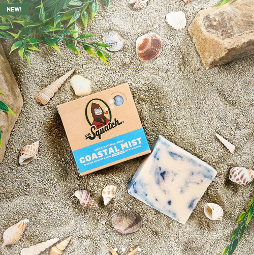Dr. Squatch Coastal Mist Bar Soap in eco-friendly box with natural ocean-inspired design, made in the USA. Dr. Squatch Coastal Mist Bar Soap in eco-friendly box with natural ocean-inspired design, made in the USA.