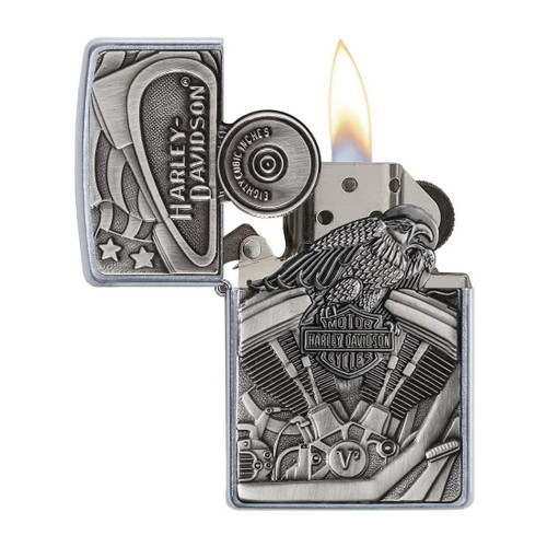 Zippo Harley-Davidson Motor Flag Emblem Street Lighter, Chrome