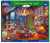 Boxed White Mountain Puzzles “Christmas At The Cabin” 1000-piece jigsaw puzzle showing rustic cabin packaging with roaring fireplace, dogs by the hearth and a decorated Christmas tree.