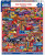 Boxed White Mountain Puzzles “Old School Cool” 1000-piece jigsaw puzzle with retro collage packaging showing a jukebox, neon signs, vinyl record and chrome car elements.