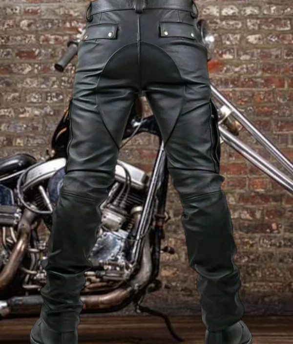 Leather Biker Cargo Pants Black