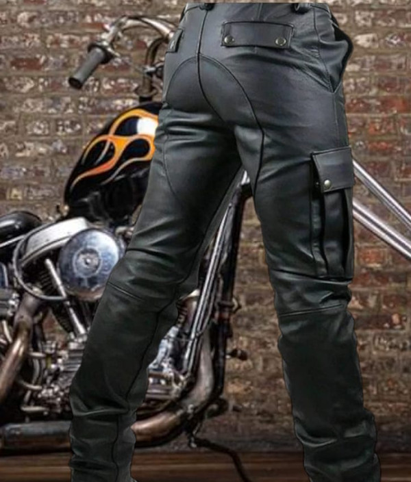 Leather Biker Cargo Pants Black