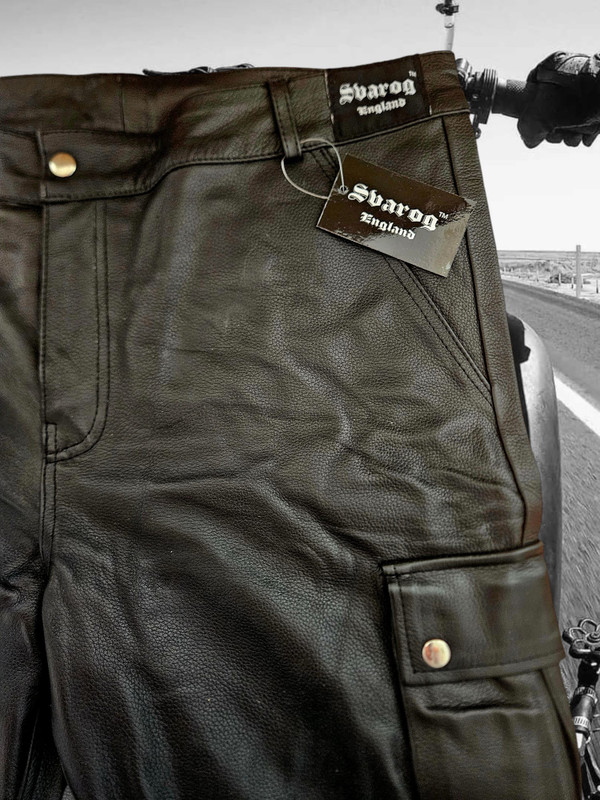 Leather Biker Cargo Pants Black
