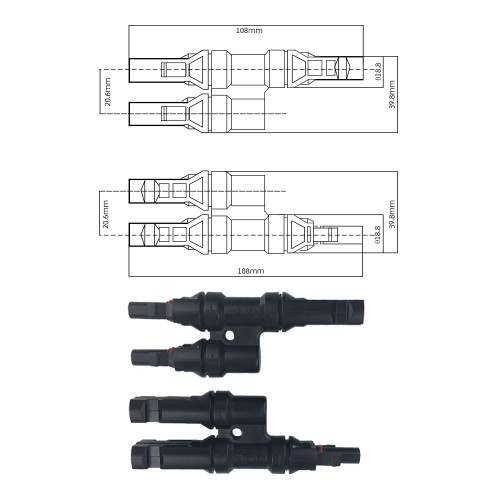 Renogy MMF+FFM for Parallel Connection Between Solar Panels, 1 Pair Y  Branch Connectors