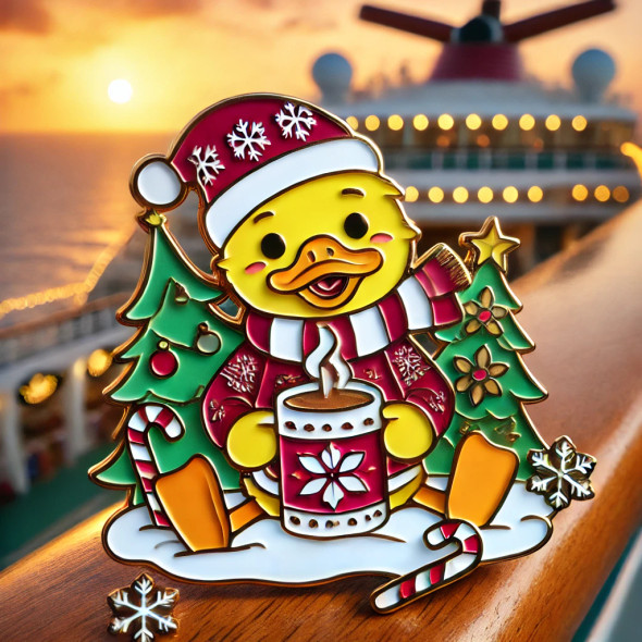 Holiday Cocoa Duck Pin – Cozy Christmas on the Cruise Deck!