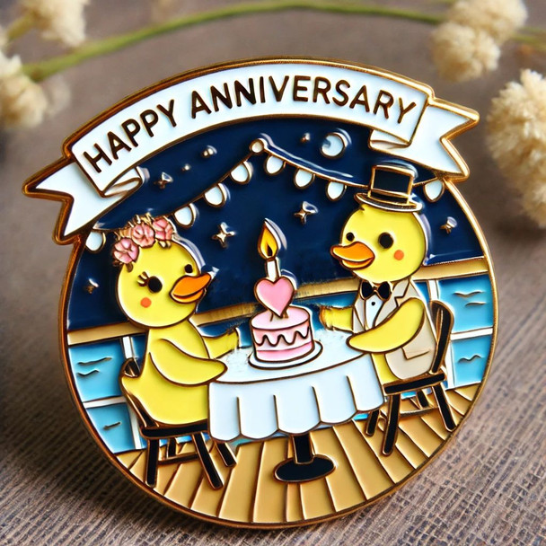 Happy Anniversary Dinner Duck Pin – Quick Ship Edition