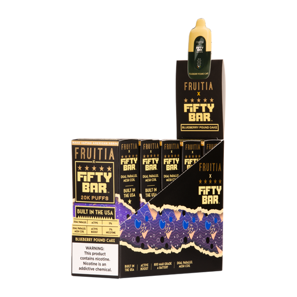 5 Pack of Blueberry Pound Cake FRUITIA X Fifty Bar 20k Vape