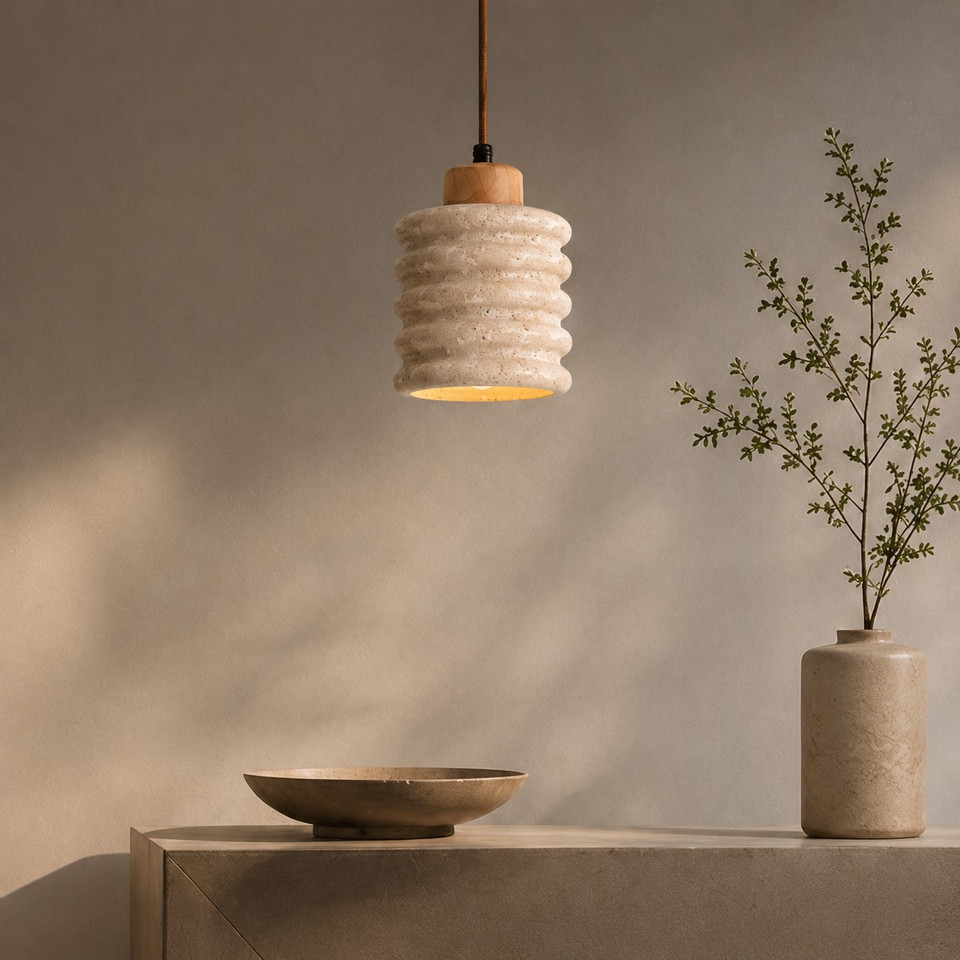 Seren Ribbed Stone Pendelleuchte