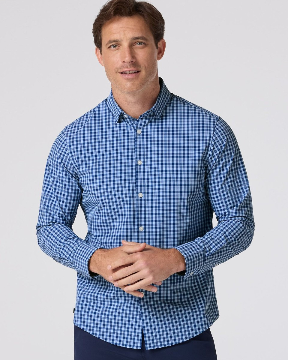 dark blue checkered dress shirt Cinder and Platinum Blue Formal/Casual Checks-Plaid Premium Cotton Button-Down Shirt For Men 16.5in / 42cm / L / Full Sleeves