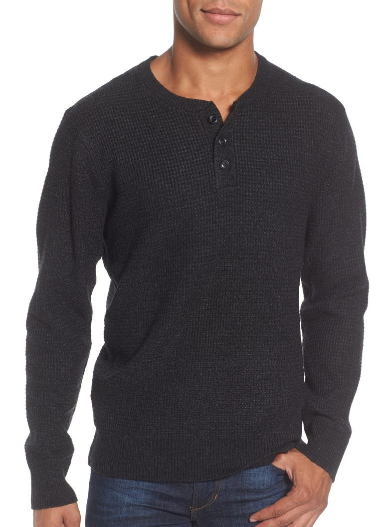 Schott NYC Button Henley Sweater - Black