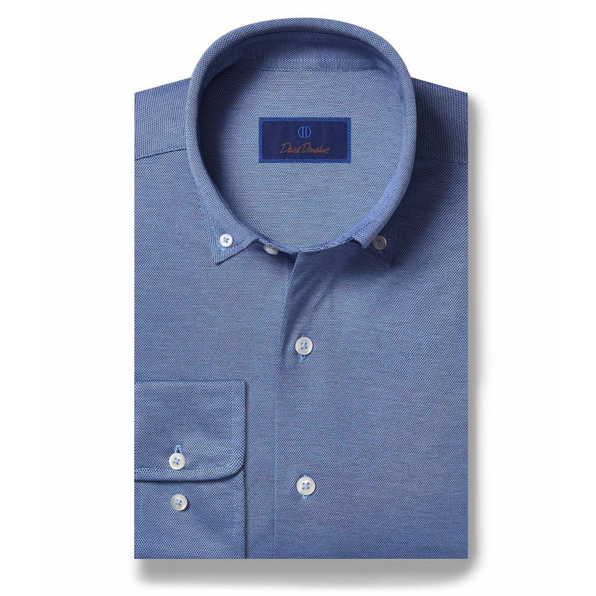 David Donahue Sky & Navy Oxford Knit Shirt