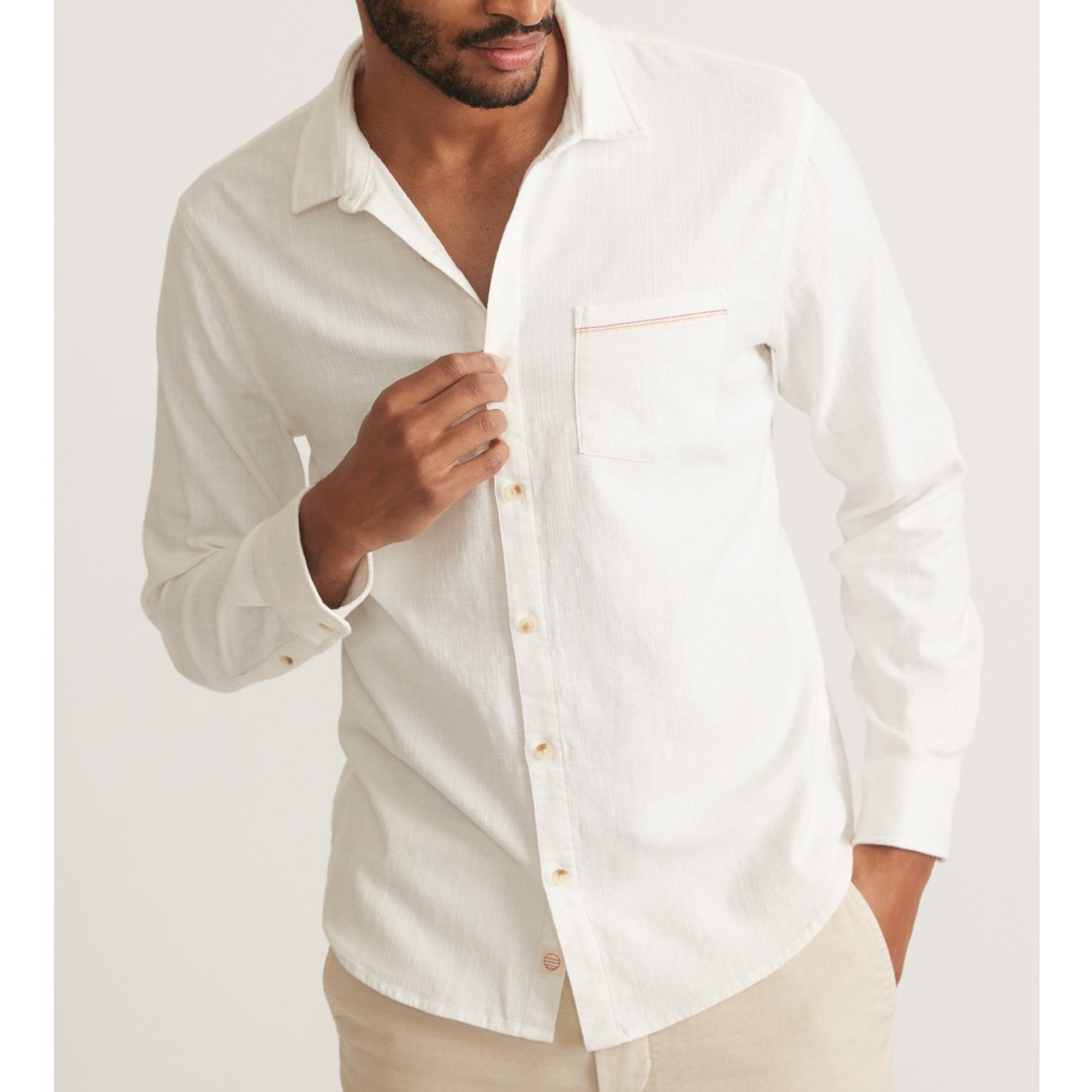 Marine Layer Stretch Selvage Long Sleeve Shirt - Natural