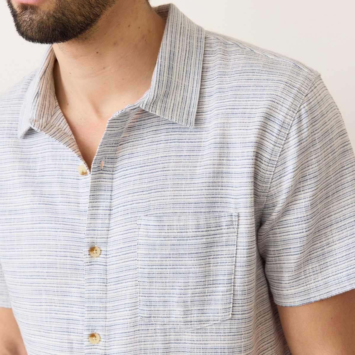 Marine Layer S/S Stretch Selvage Shirt - Blue Mini Stripe