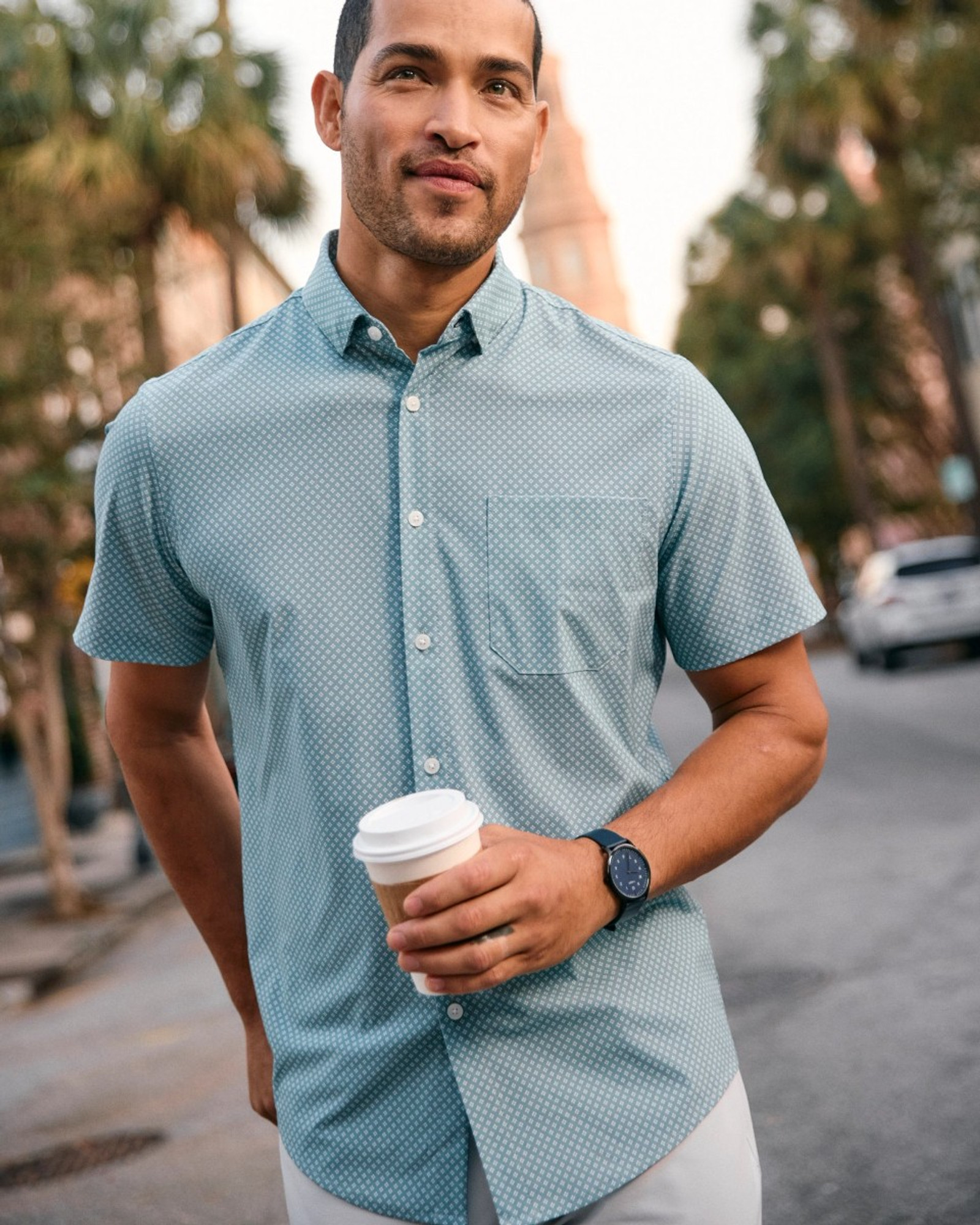 Mizzen + Main Leeward Short Sleeve Shirt - Pale Blue Clover