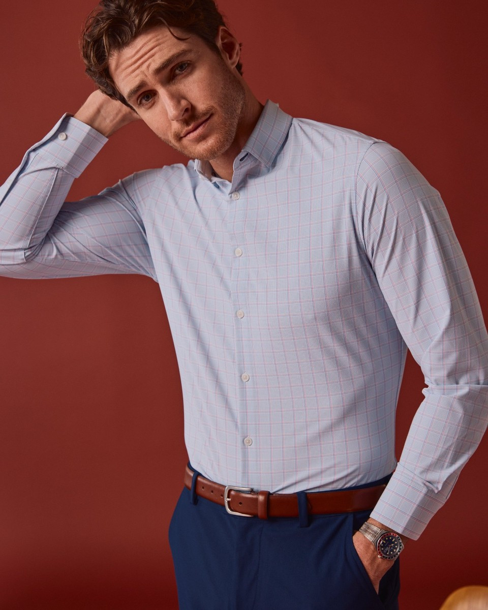 Mizzen + Main Leeward Performance Dress Shirt - Chambray Hampton Plaid