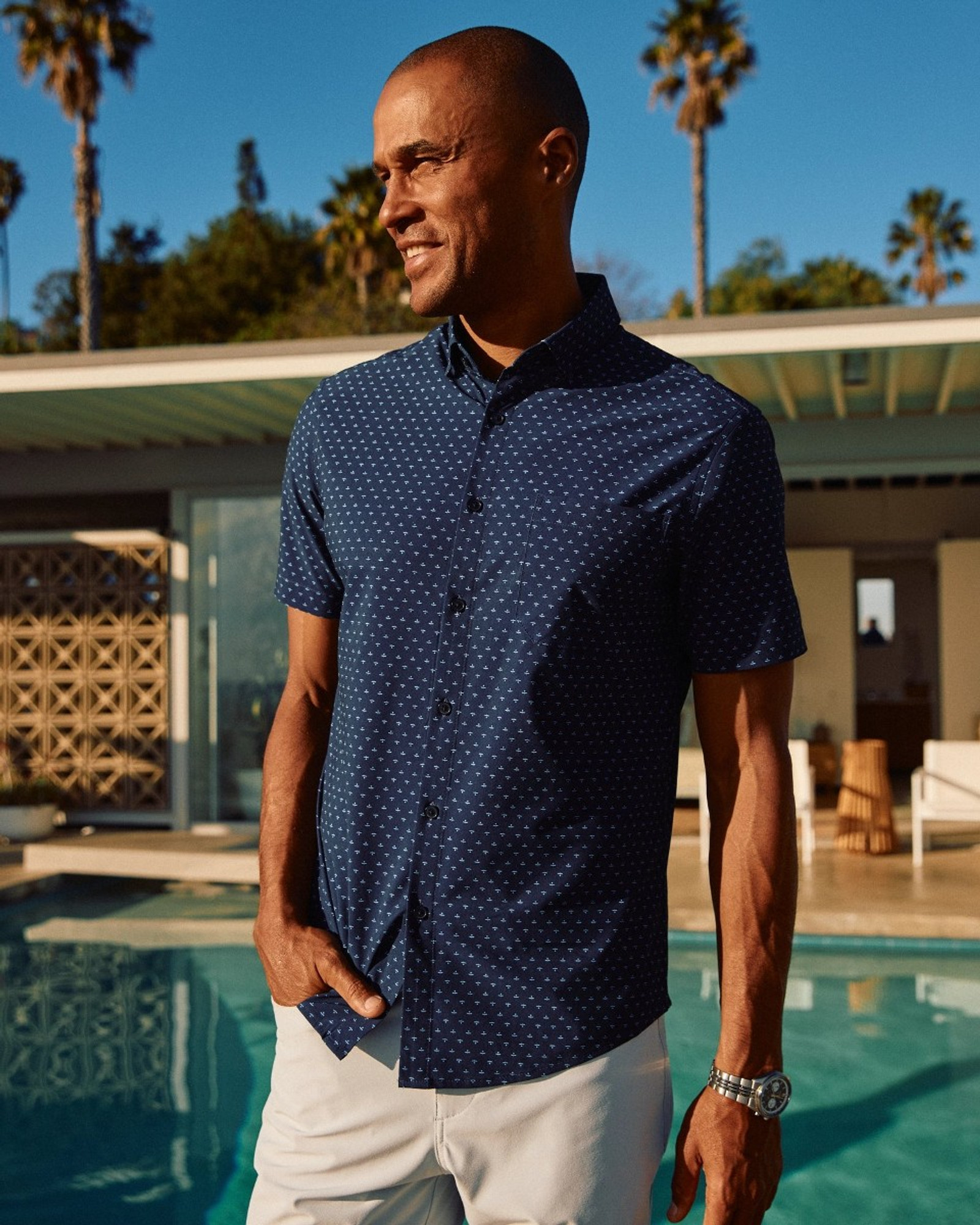 Mizzen + Main Leeward Short Sleeve Shirt - Navy Dotted Leaf
