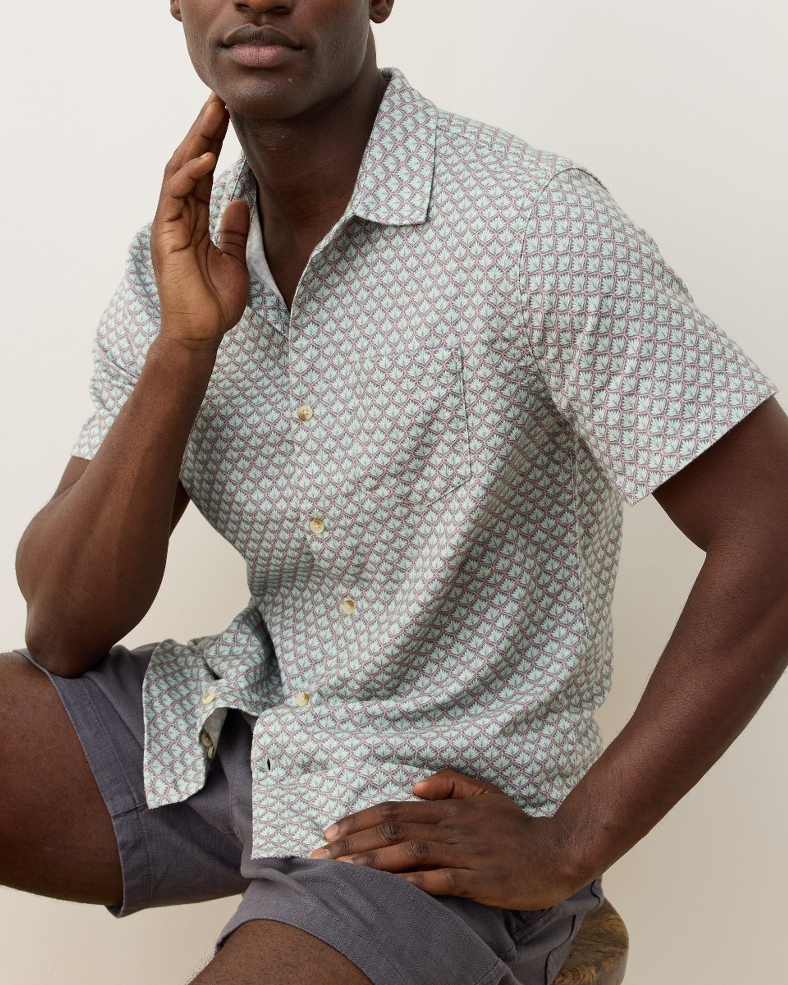 Marine Layer S/S Stretch Selvage Shirt - Aqua Agave Print