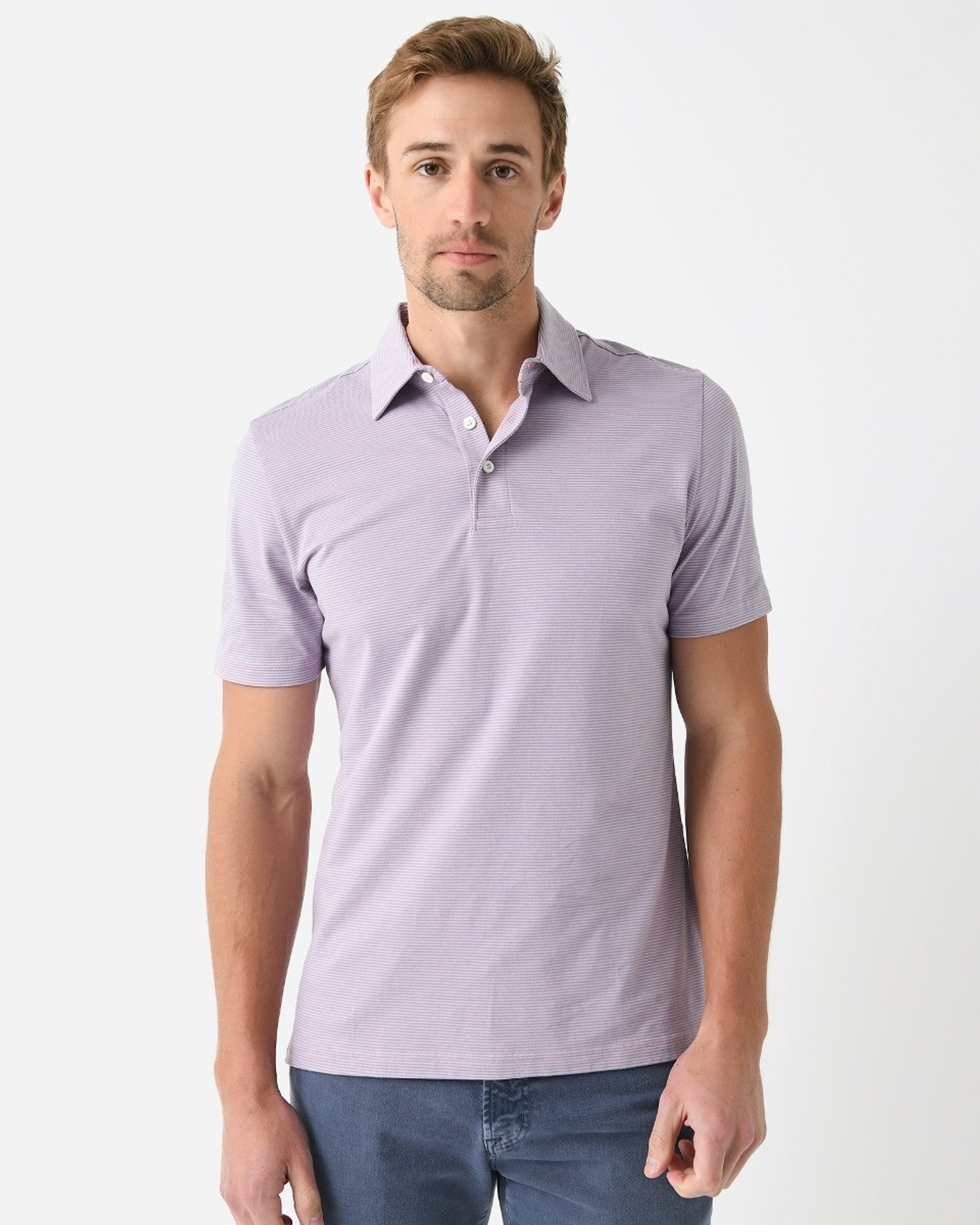 Faherty Movement Pique Polo - Rose Water Stipe
